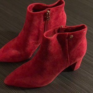 NWOT Red suede leather booties